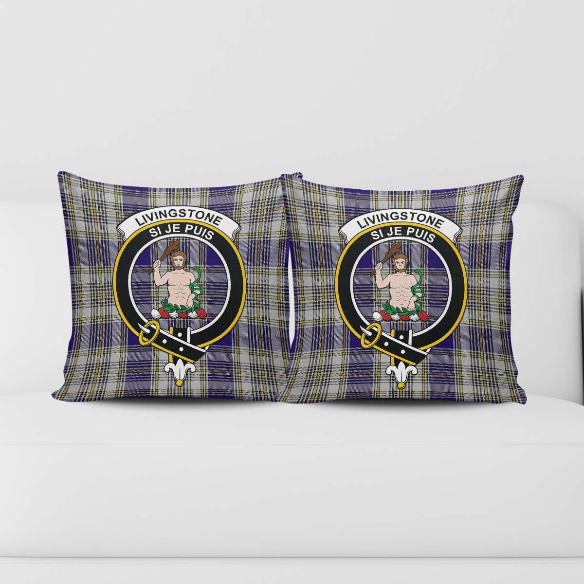 Livingston Dress Tartan Pillow Cover with Family Crest - Tartanvibesclothing