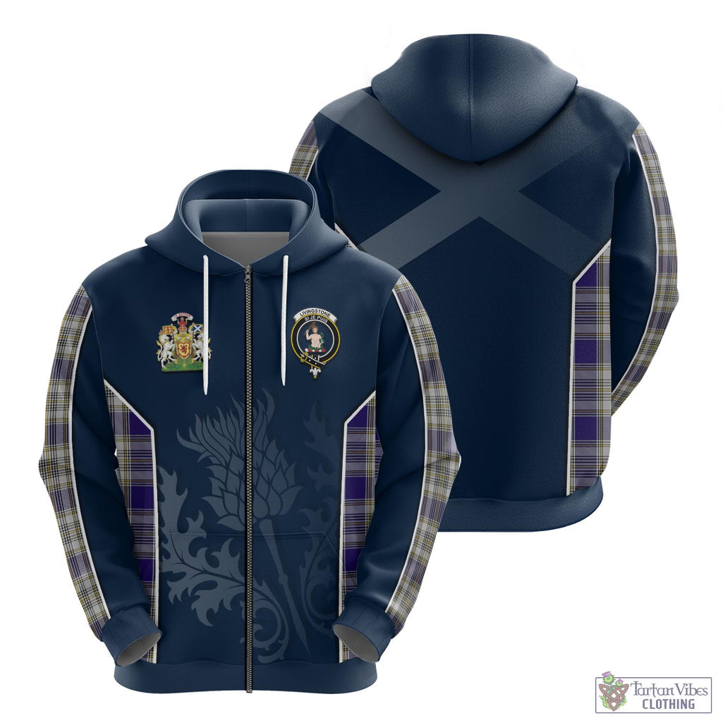 Tartan Vibes Clothing Livingston Dress Tartan Hoodie with Family Crest and Scottish Thistle Vibes Sport Style