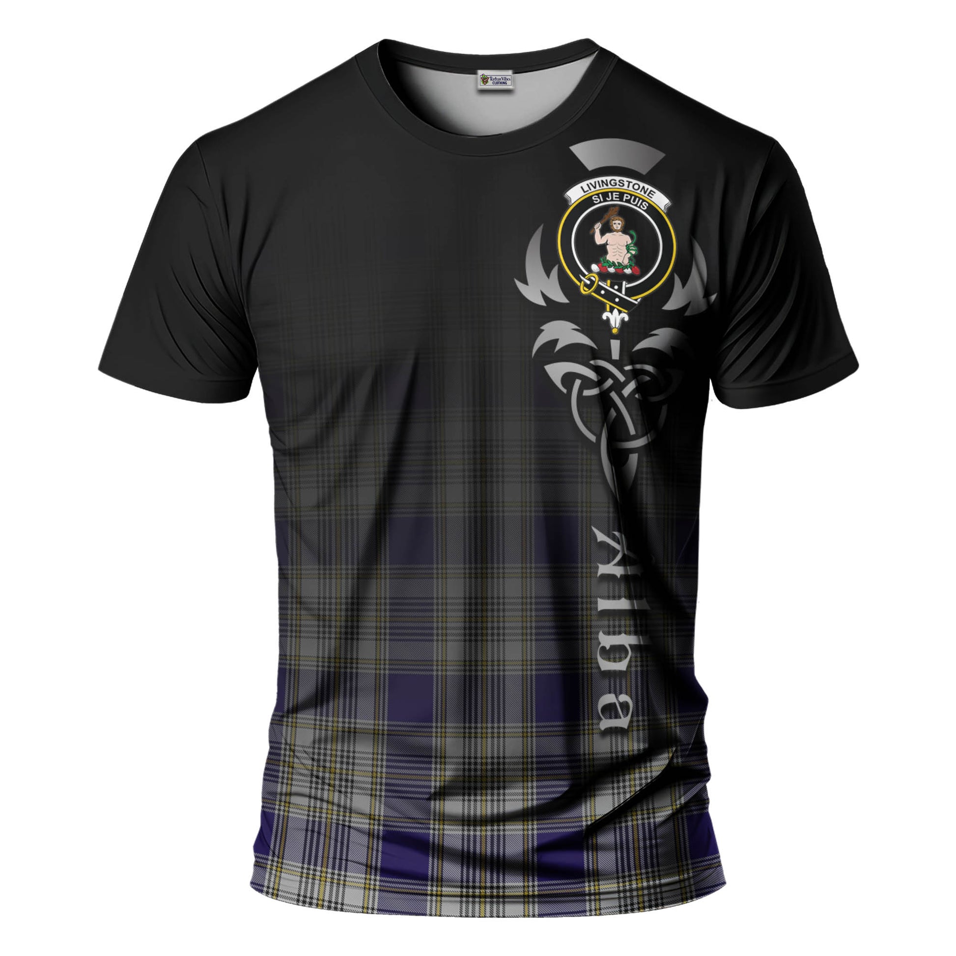 Tartan Vibes Clothing Livingston Dress Tartan T-Shirt Featuring Alba Gu Brath Family Crest Celtic Inspired