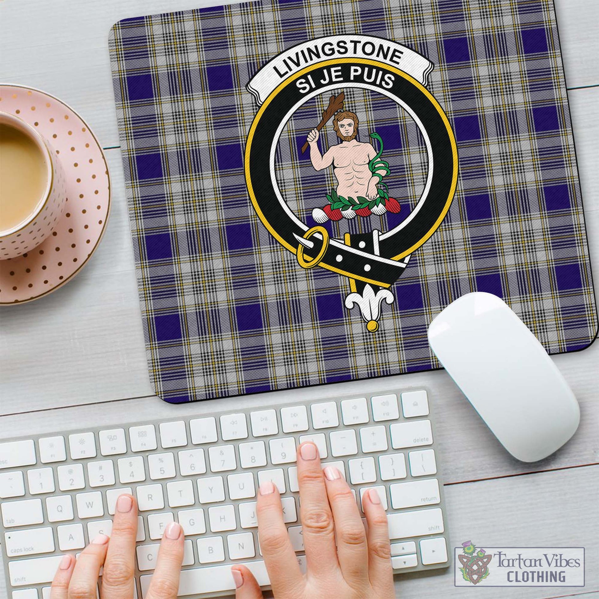 Tartan Vibes Clothing Livingston Dress Tartan Mouse Pad with Family Crest