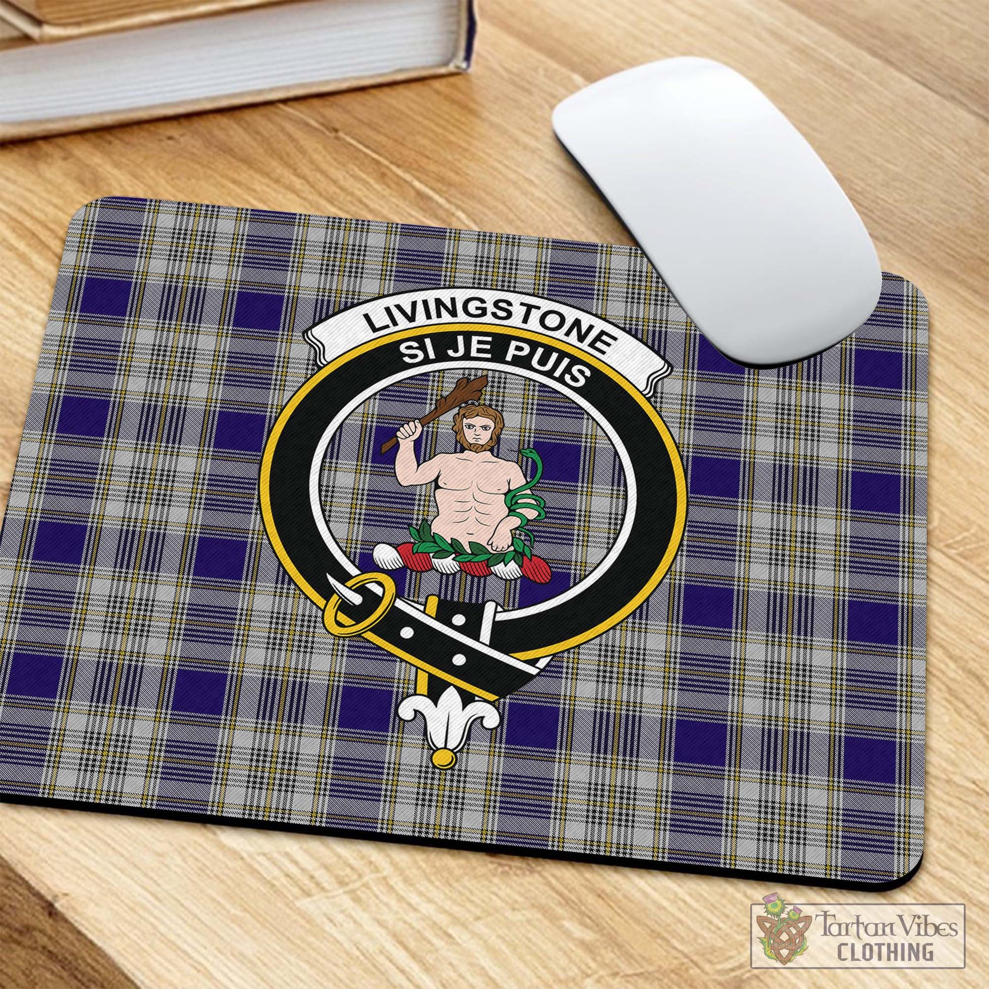 Tartan Vibes Clothing Livingston Dress Tartan Mouse Pad with Family Crest