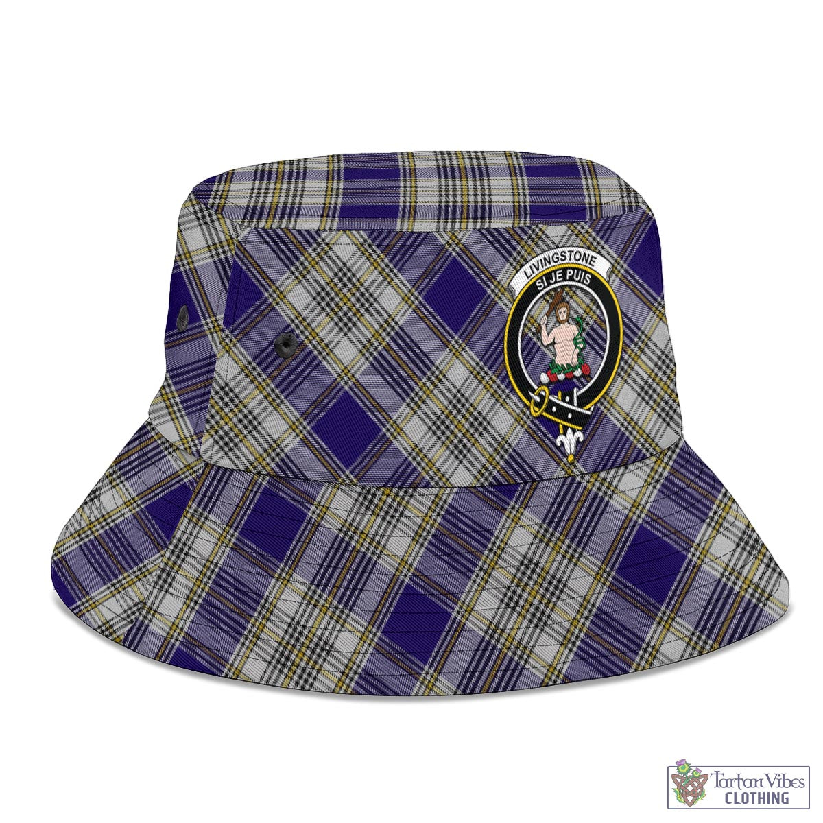 Tartan Vibes Clothing Livingston Dress Tartan Bucket Hat with Family Crest