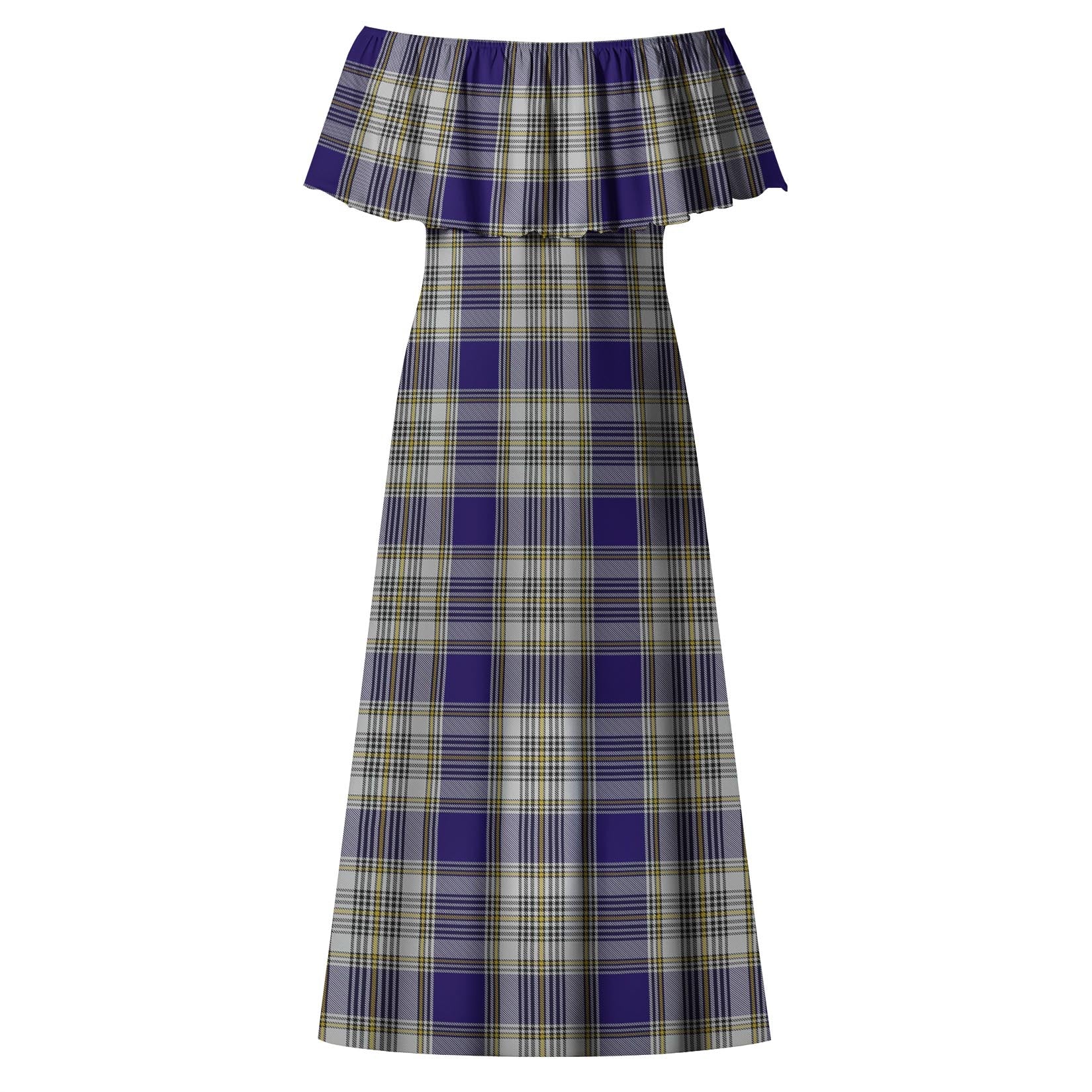 Livingston Dress Tartan Off Shoulder Long Dress - Tartanvibesclothing