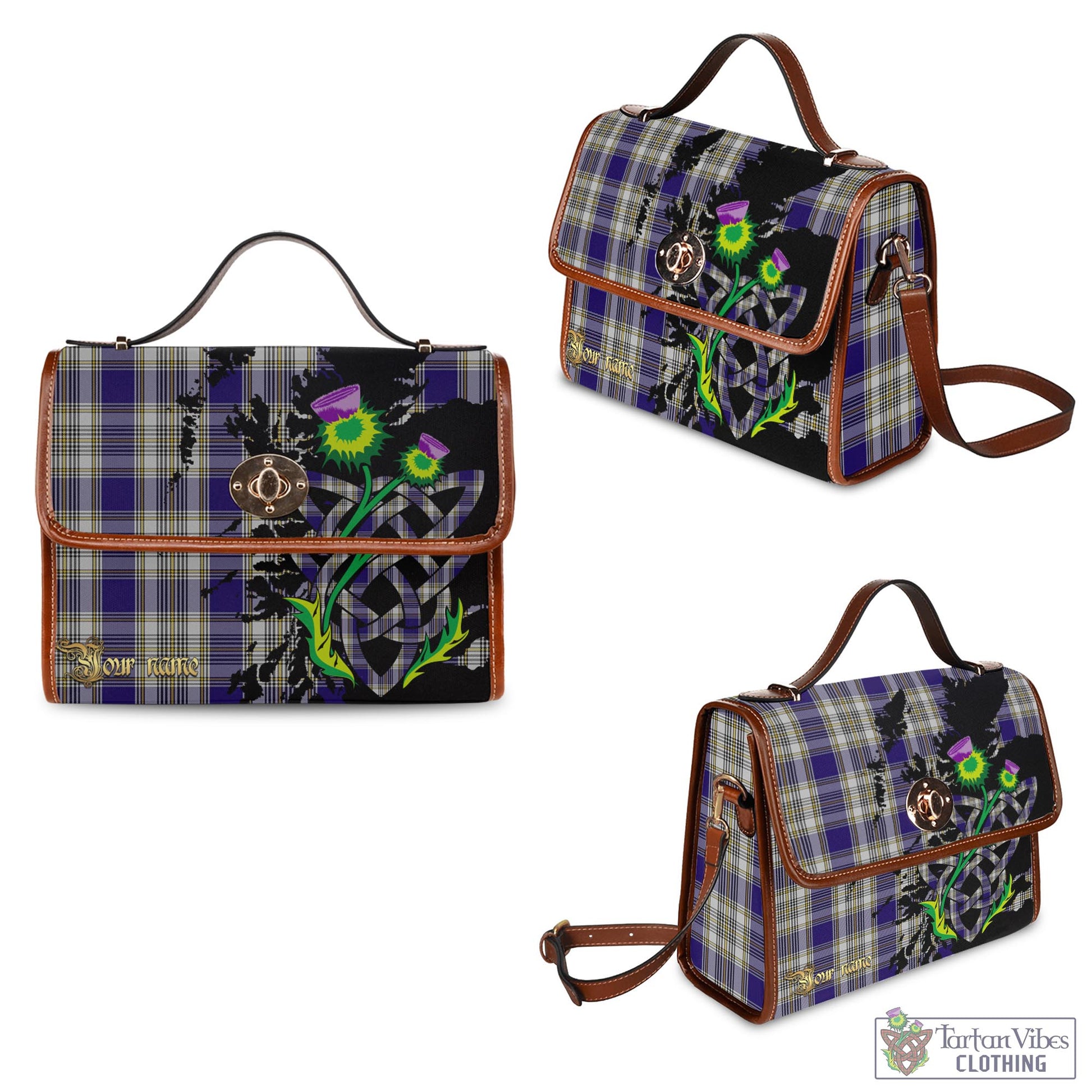 Tartan Vibes Clothing Livingston Dress Tartan Waterproof Canvas Bag with Scotland Map and Thistle Celtic Accents