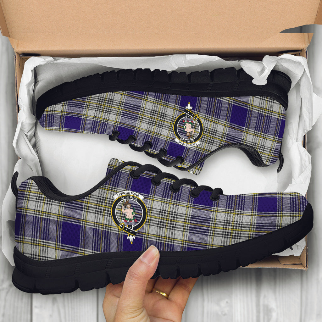 Livingstone Dress Tartan Sneakers with Family Crest - Tartan Vibes Clothing