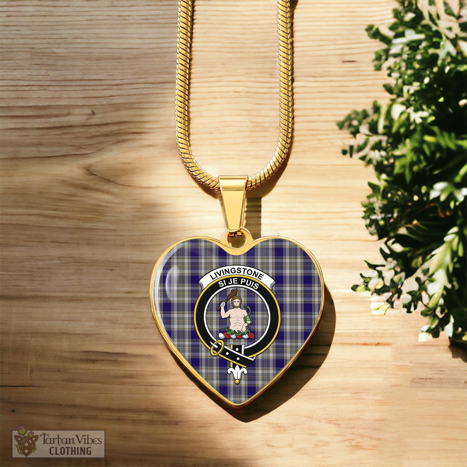 Tartan Vibes Clothing Livingston Dress Tartan Heart Necklace with Family Crest