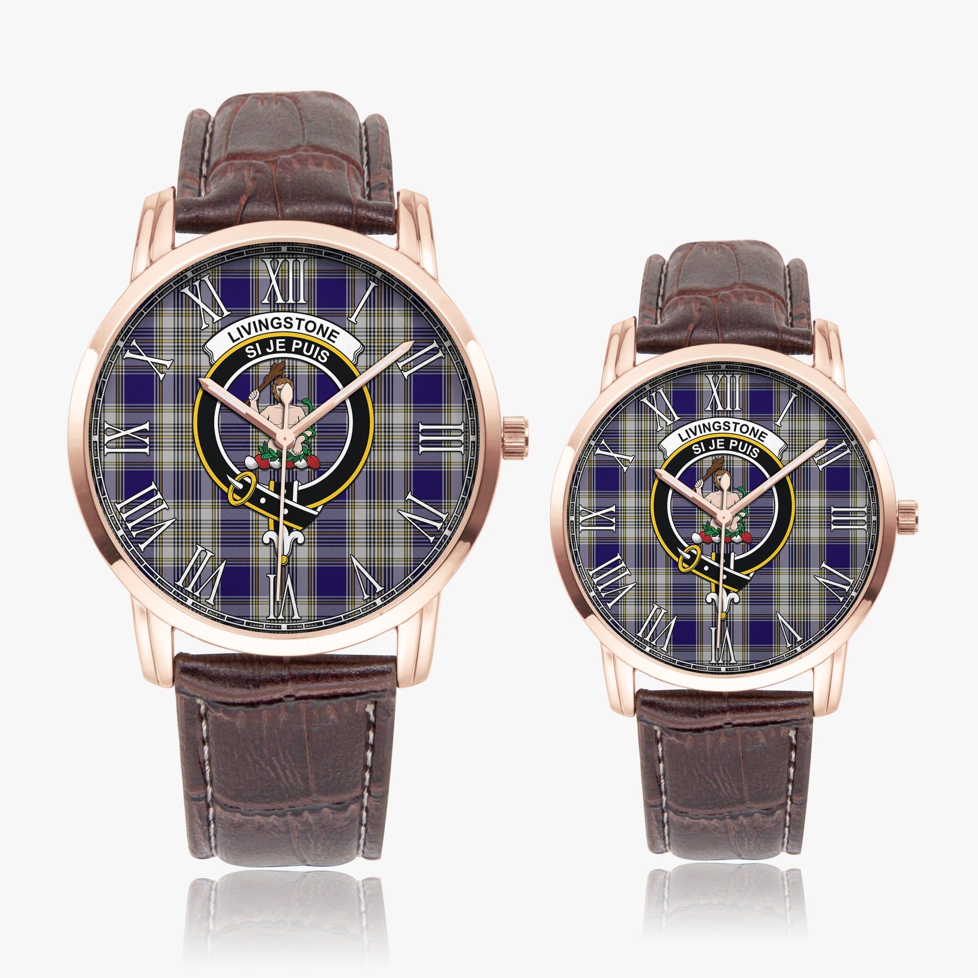 Livingston Dress Tartan Family Crest Leather Strap Quartz Watch - Tartanvibesclothing