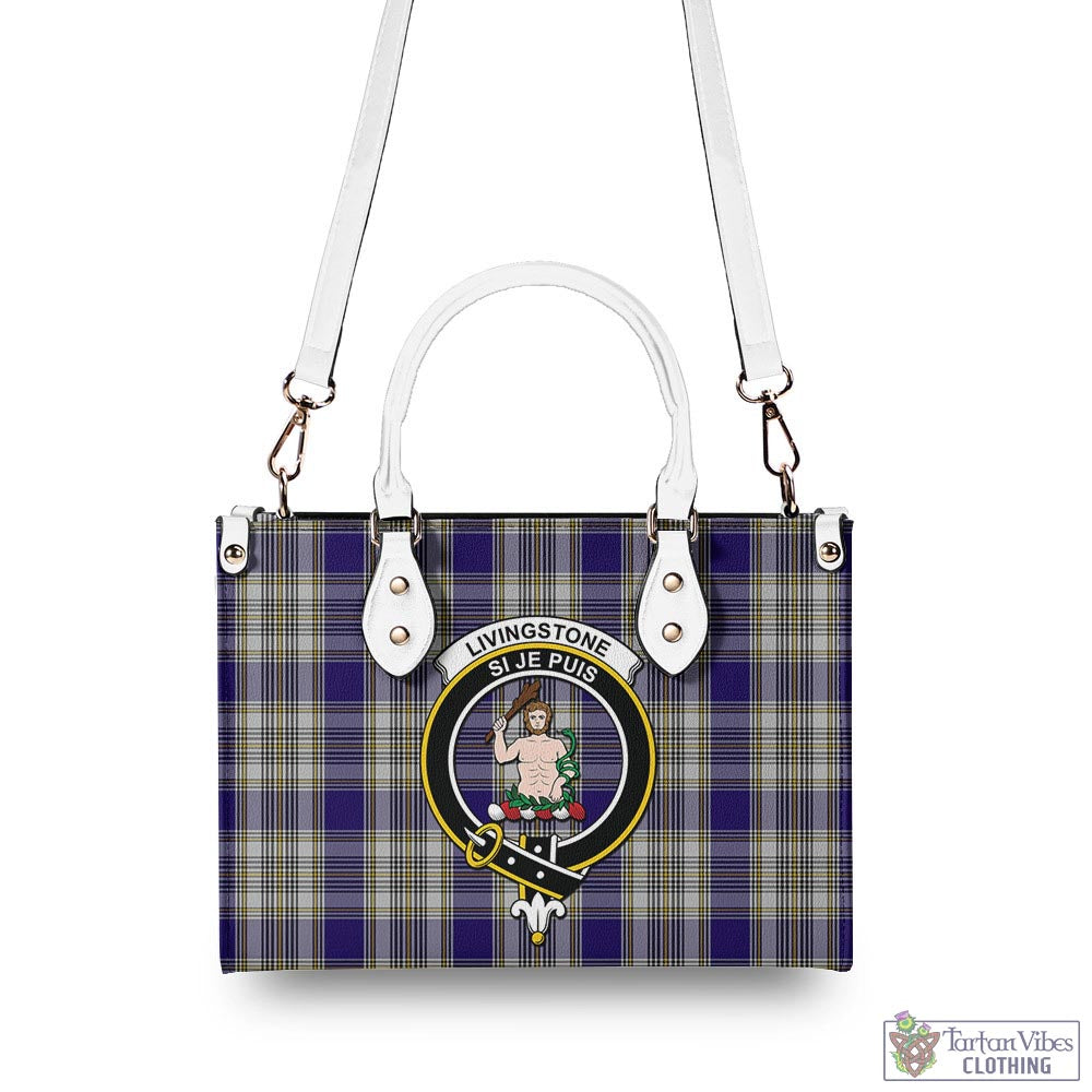 Tartan Vibes Clothing Livingston Dress Tartan Luxury Leather Handbags with Family Crest