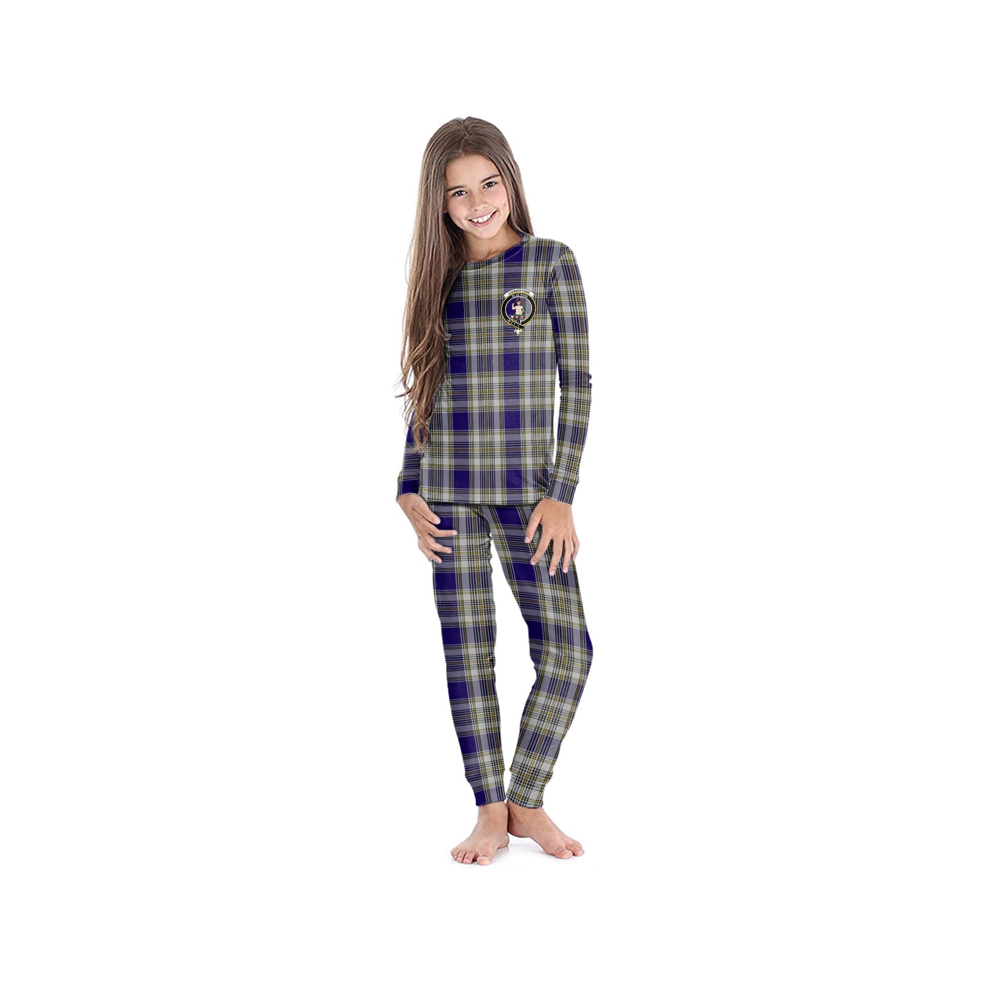 Livingston Dress Tartan Pajamas Family Set with Family Crest - Tartanvibesclothing