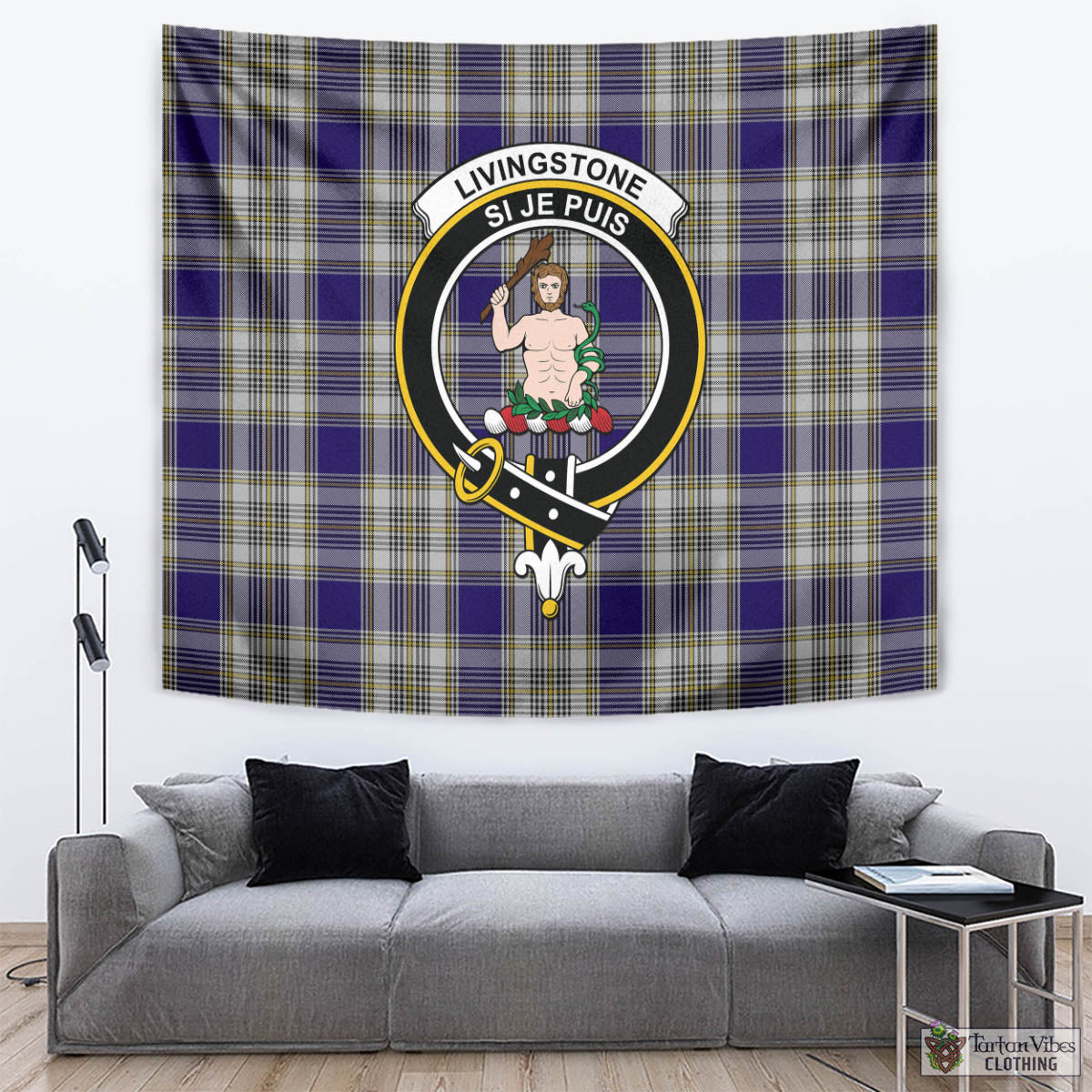 Tartan Vibes Clothing Livingston Dress Tartan Tapestry Wall Hanging and Home Decor for Room with Family Crest