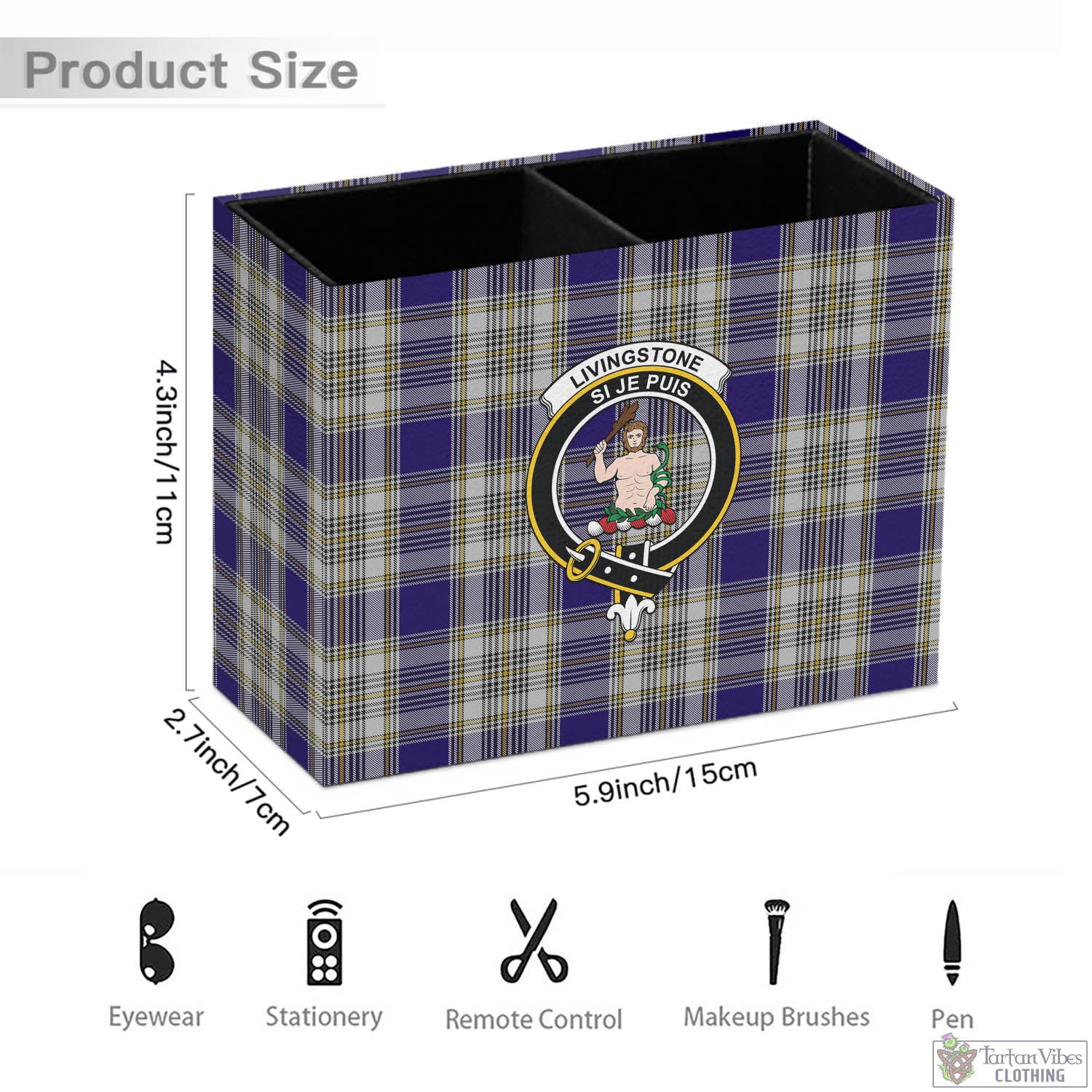 Tartan Vibes Clothing Livingston Dress Tartan Pen Holder with Family Crest