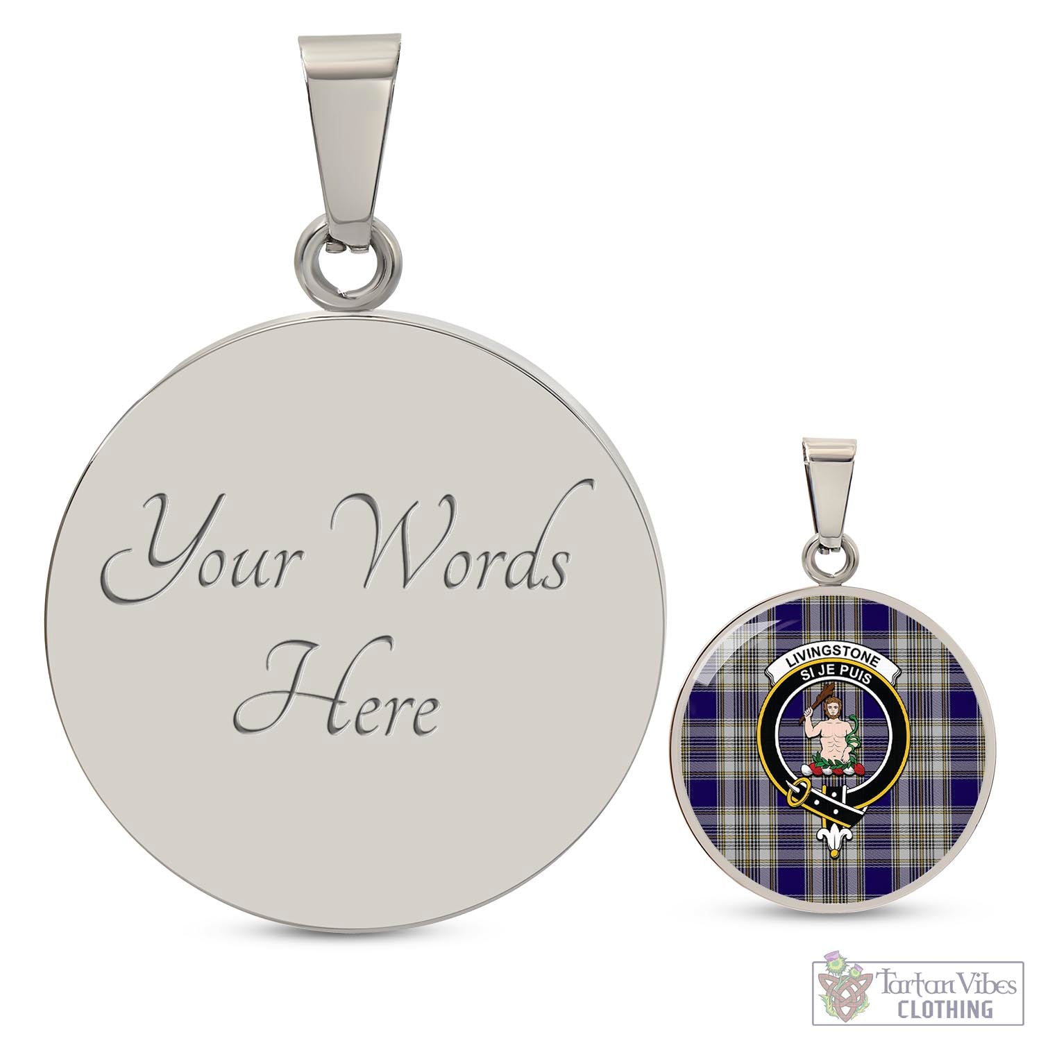 Tartan Vibes Clothing Livingston Dress Tartan Circle Necklace with Family Crest