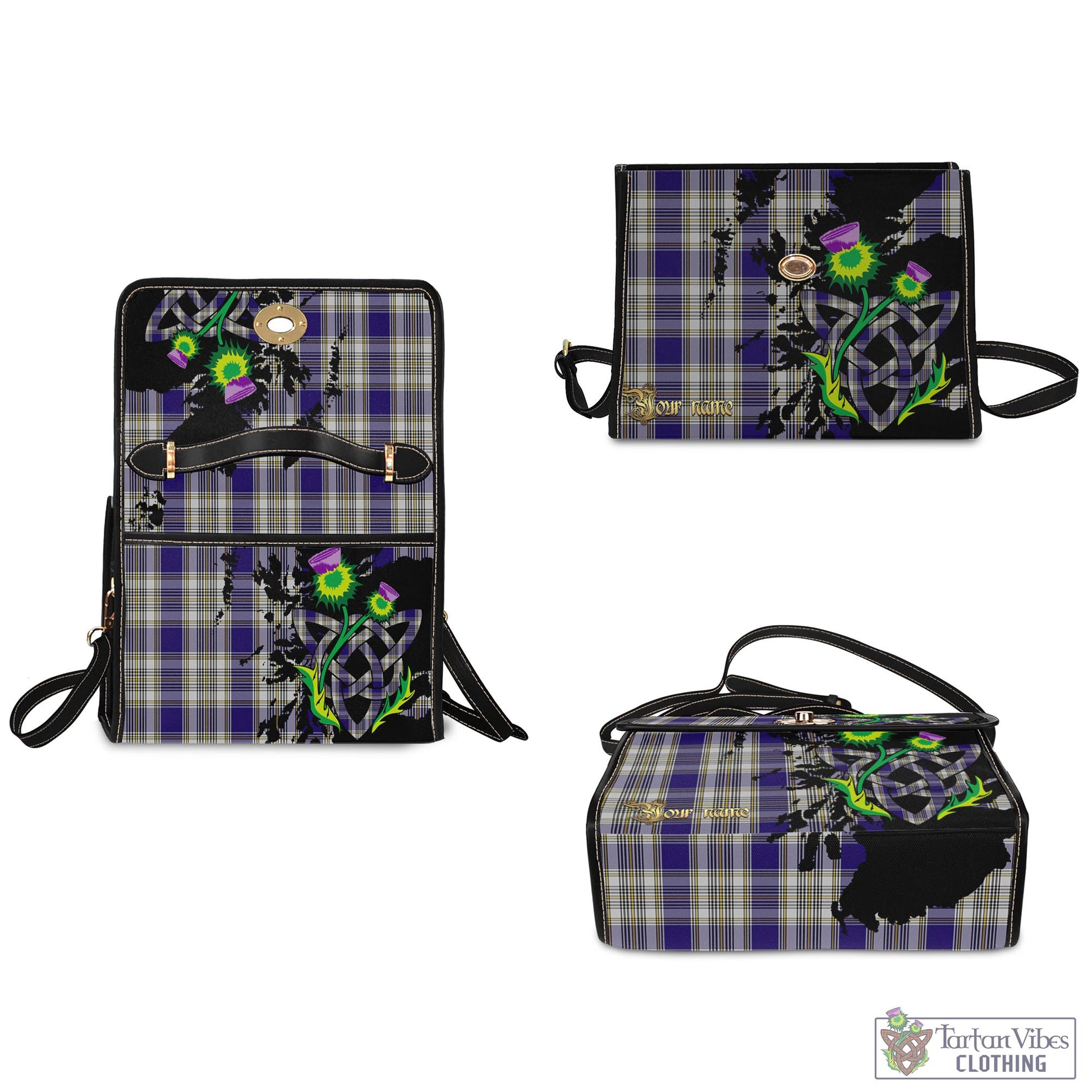 Tartan Vibes Clothing Livingston Dress Tartan Waterproof Canvas Bag with Scotland Map and Thistle Celtic Accents