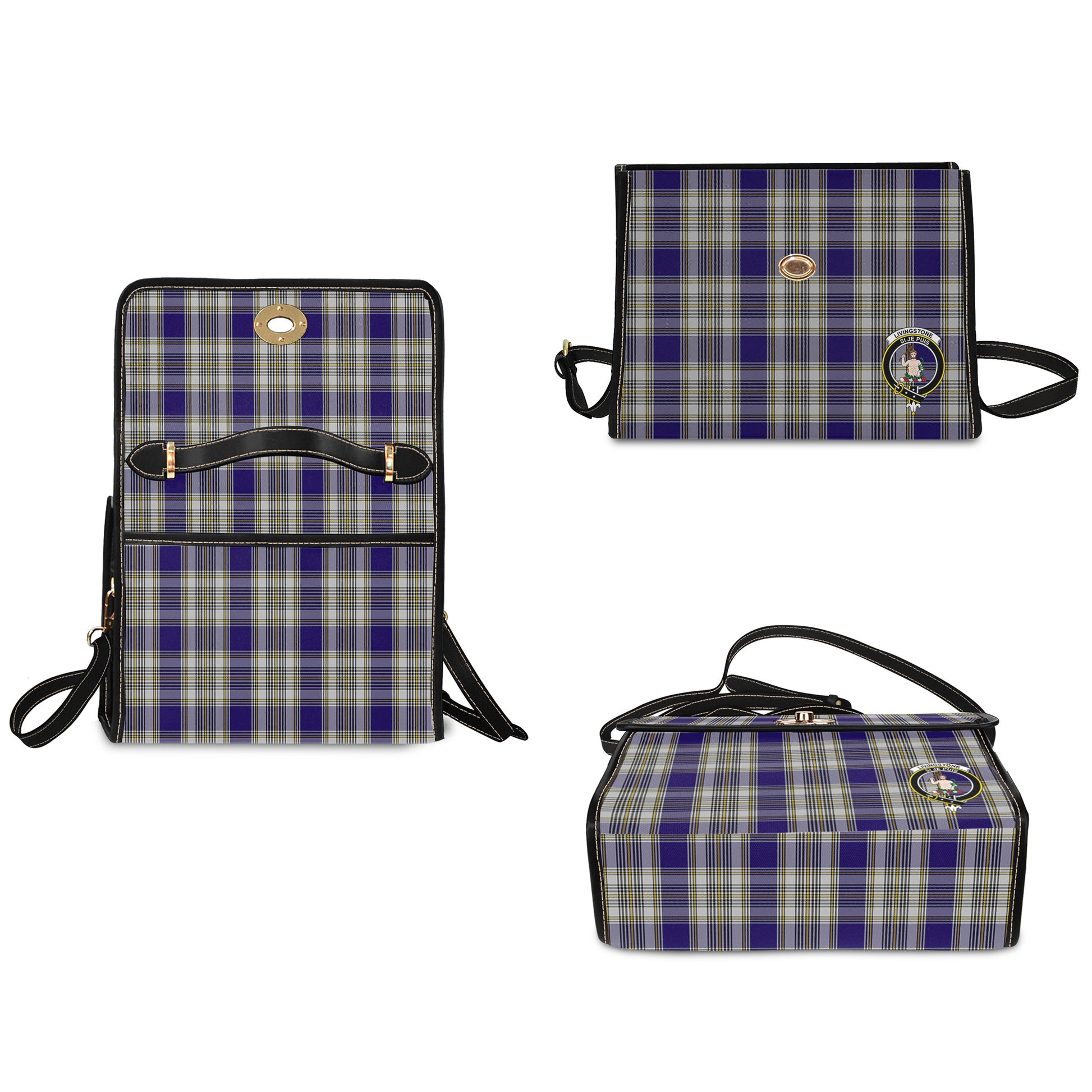 livingston-dress-tartan-leather-strap-waterproof-canvas-bag-with-family-crest