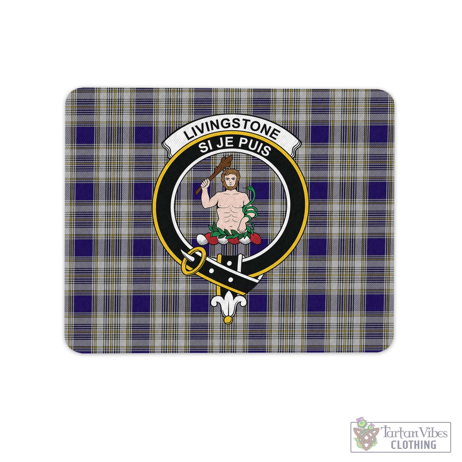 Tartan Vibes Clothing Livingston Dress Tartan Mouse Pad with Family Crest