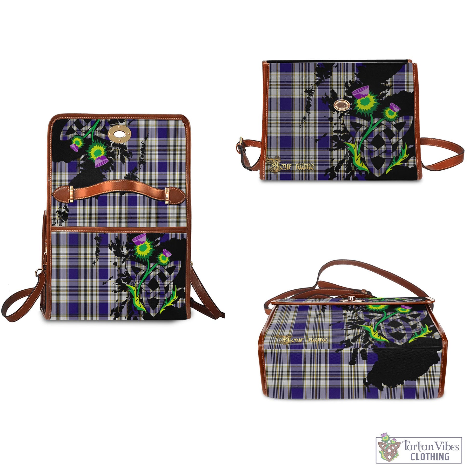 Tartan Vibes Clothing Livingston Dress Tartan Waterproof Canvas Bag with Scotland Map and Thistle Celtic Accents