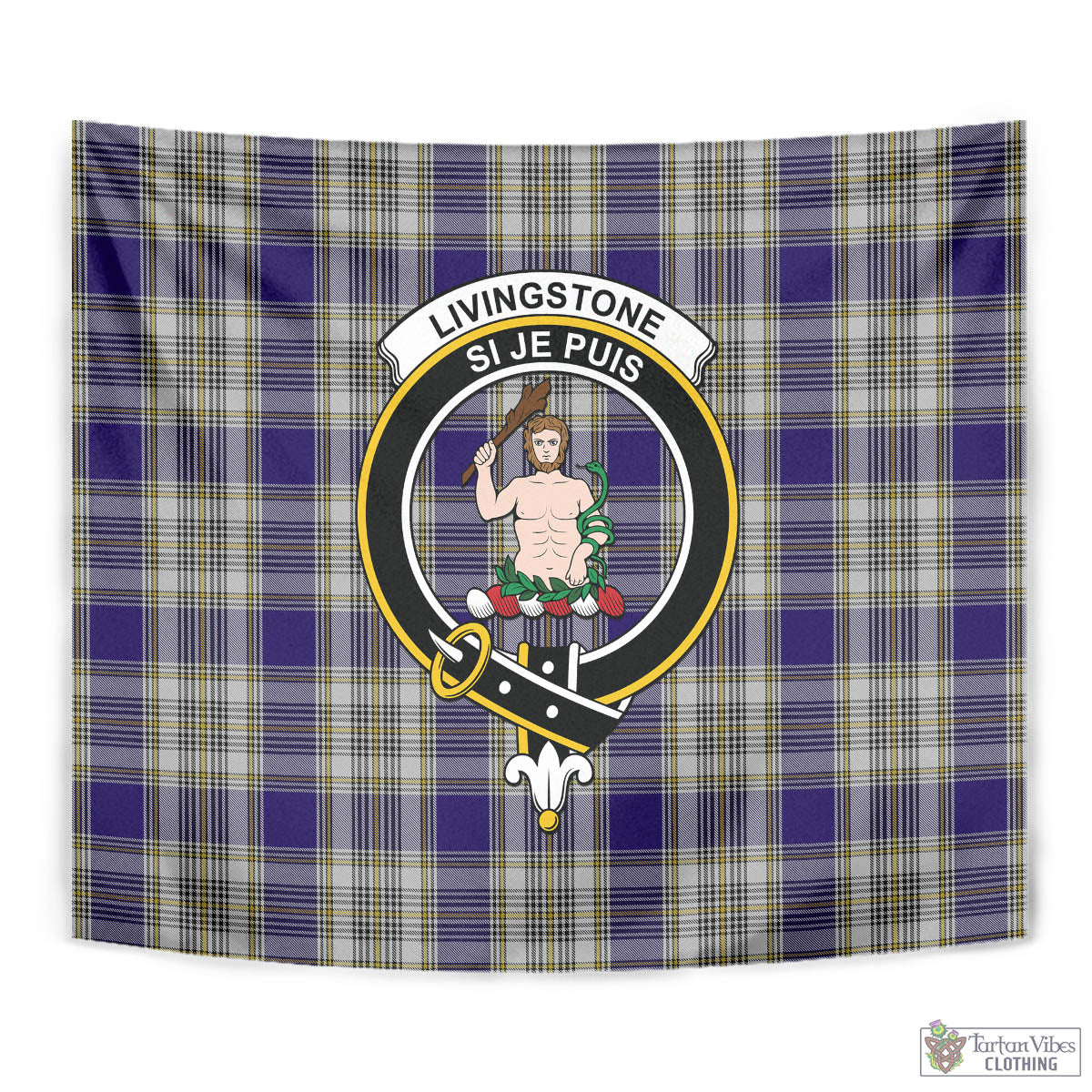 Tartan Vibes Clothing Livingston Dress Tartan Tapestry Wall Hanging and Home Decor for Room with Family Crest