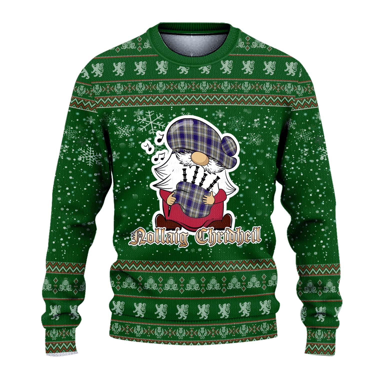 Livingston Dress Clan Christmas Family Knitted Sweater with Funny Gnome Playing Bagpipes - Tartanvibesclothing