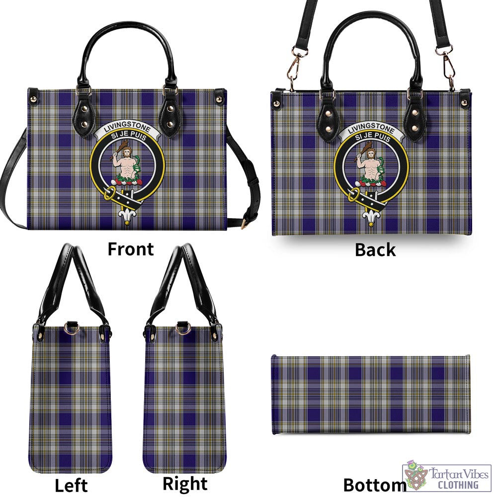 Tartan Vibes Clothing Livingston Dress Tartan Luxury Leather Handbags with Family Crest