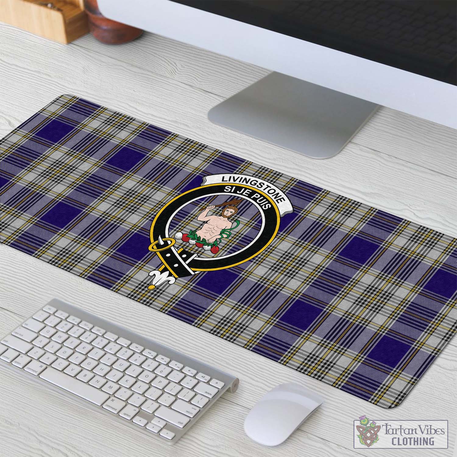 Tartan Vibes Clothing Livingston Dress Tartan Mouse Pad with Family Crest