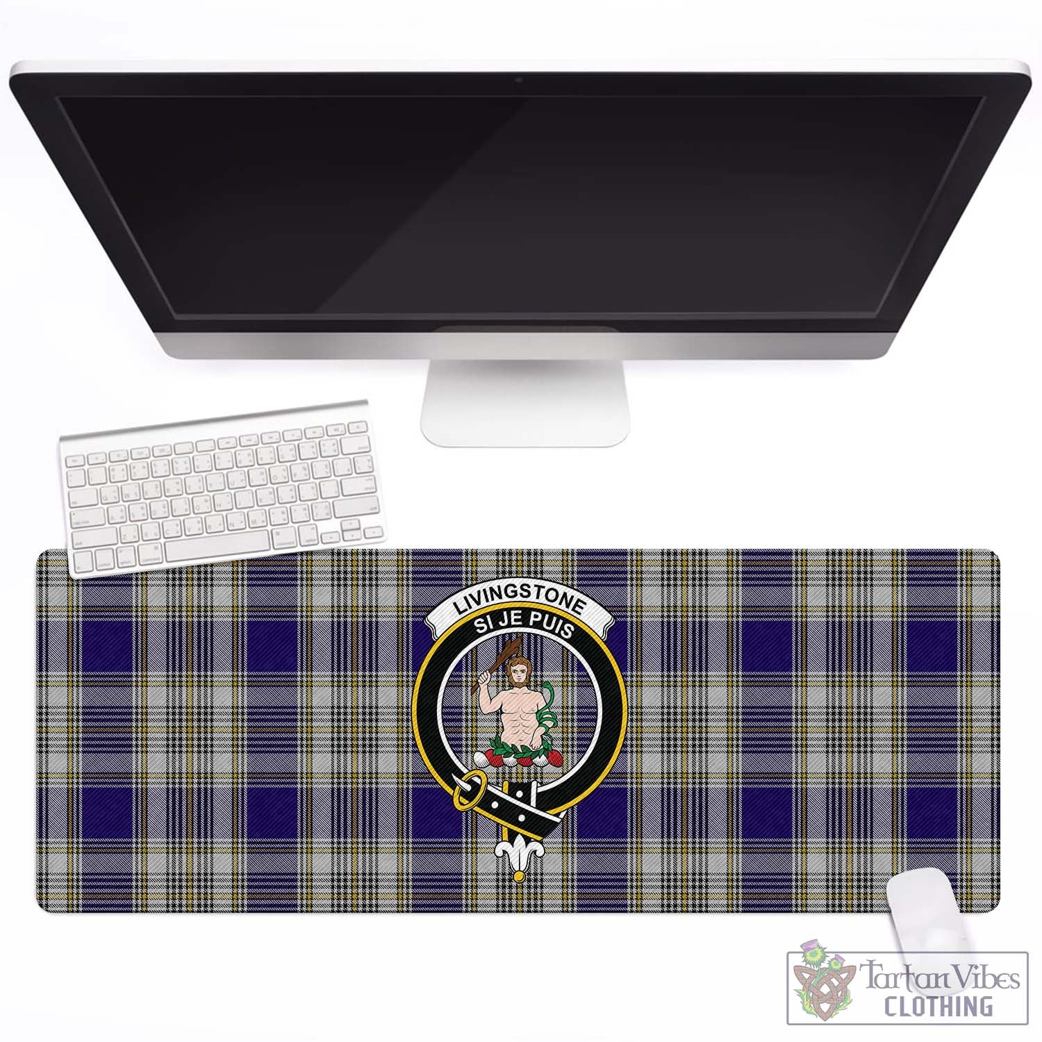 Tartan Vibes Clothing Livingston Dress Tartan Mouse Pad with Family Crest