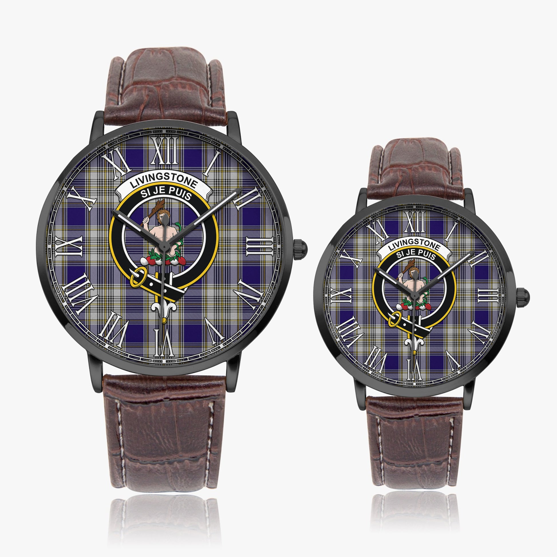 Livingston Dress Tartan Family Crest Leather Strap Quartz Watch - Tartanvibesclothing