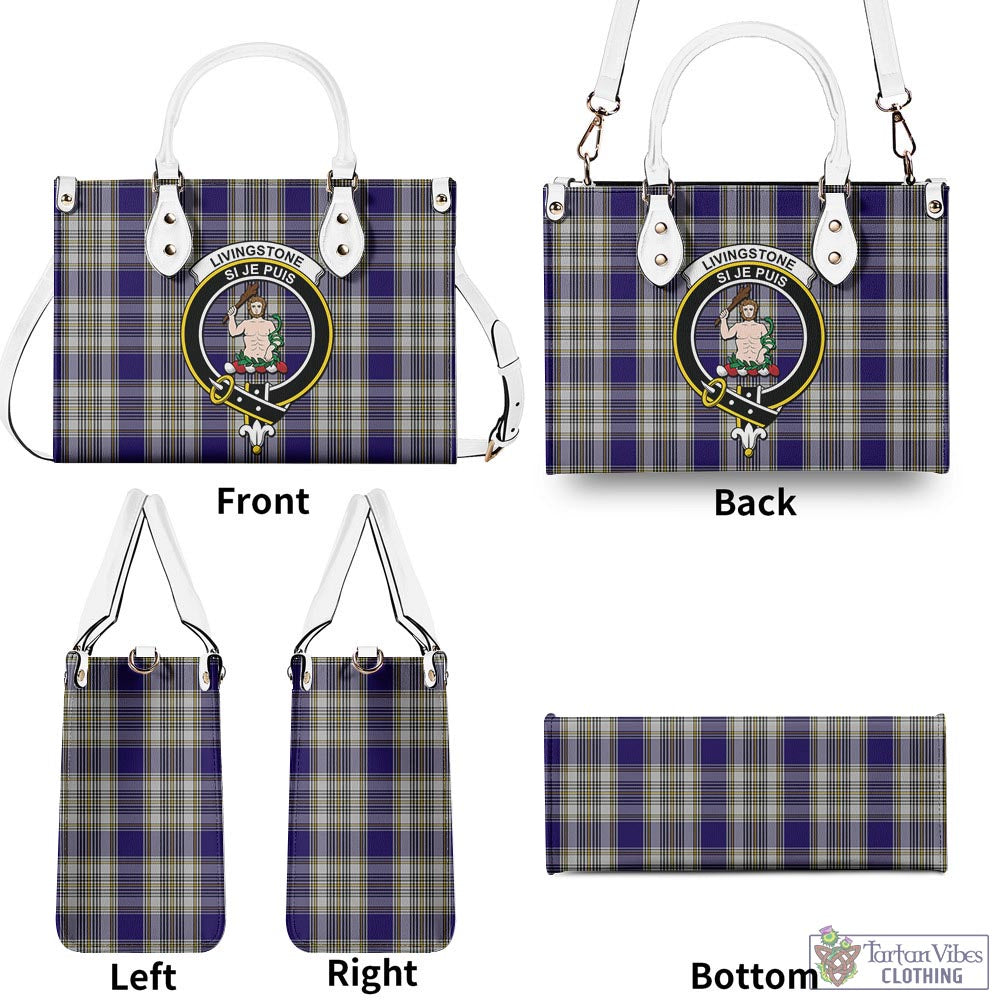 Tartan Vibes Clothing Livingston Dress Tartan Luxury Leather Handbags with Family Crest