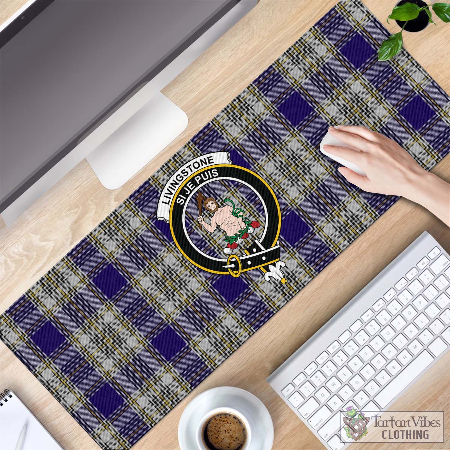 Tartan Vibes Clothing Livingston Dress Tartan Mouse Pad with Family Crest