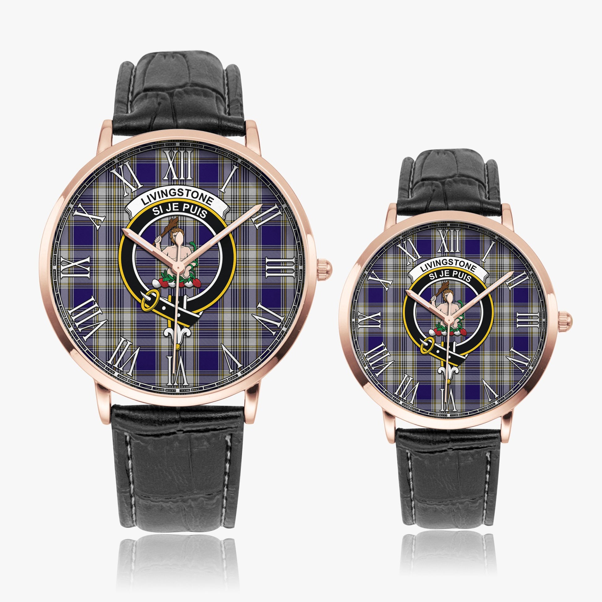 Livingston Dress Tartan Family Crest Leather Strap Quartz Watch - Tartanvibesclothing