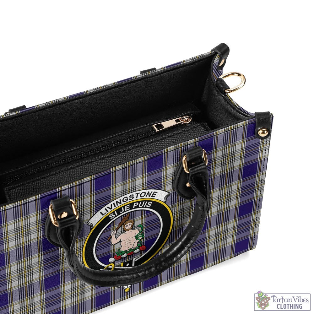 Tartan Vibes Clothing Livingston Dress Tartan Luxury Leather Handbags with Family Crest