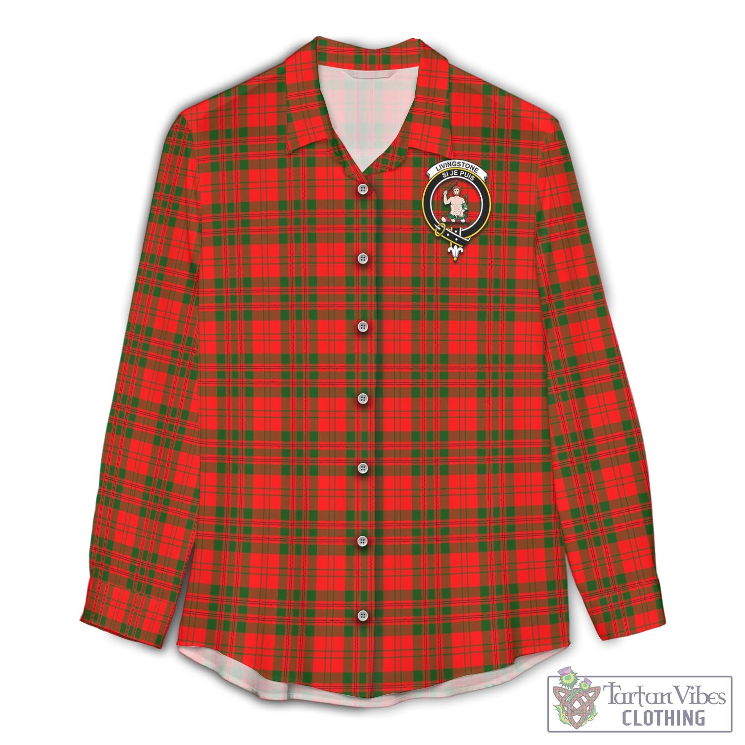 Tartan Vibes Clothing Livingston Modern Tartan Womens Casual Shirt with Family Crest