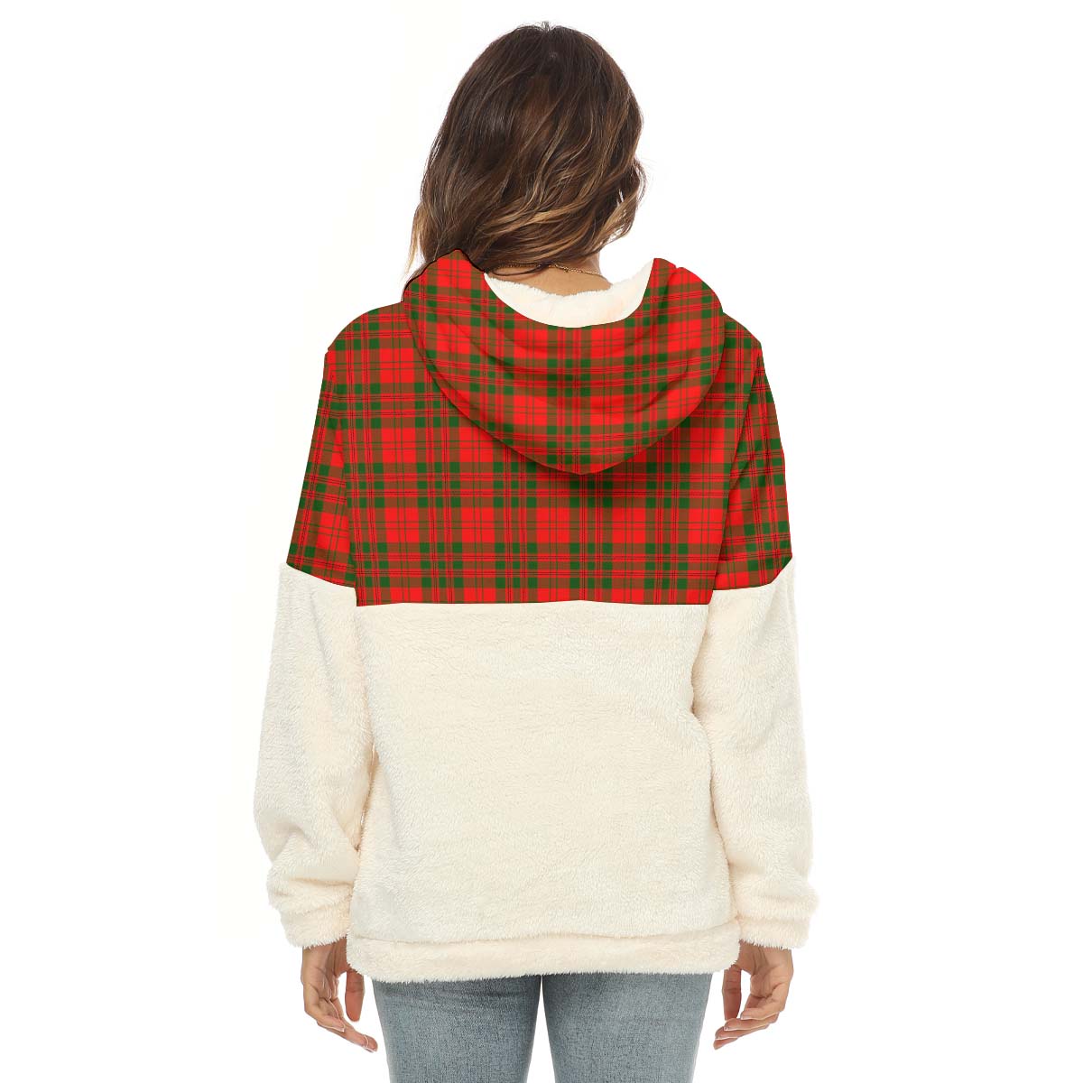 Livingstone Modern Tartan Women's Borg Fleece Hoodie With Half Zip with Family Crest - Tartan Vibes Clothing