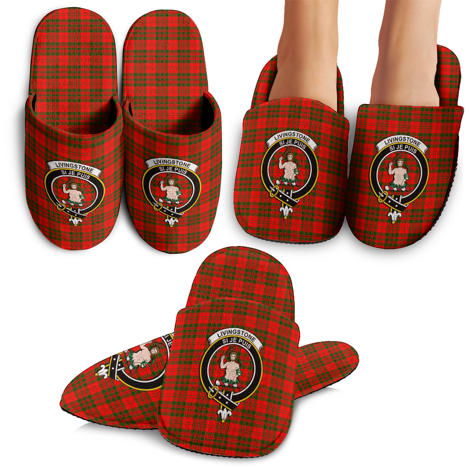 Livingston Modern Tartan Home Slippers with Family Crest - Tartanvibesclothing