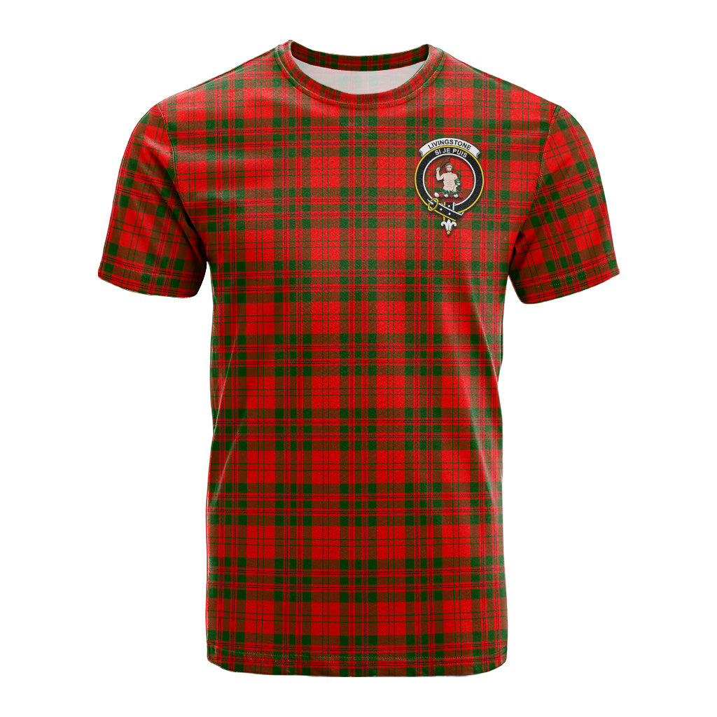 Livingstone Modern Tartan T-Shirt with Family Crest - Tartan Vibes Clothing