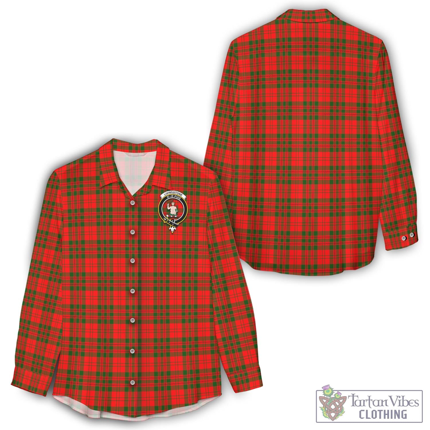 Tartan Vibes Clothing Livingston Modern Tartan Womens Casual Shirt with Family Crest