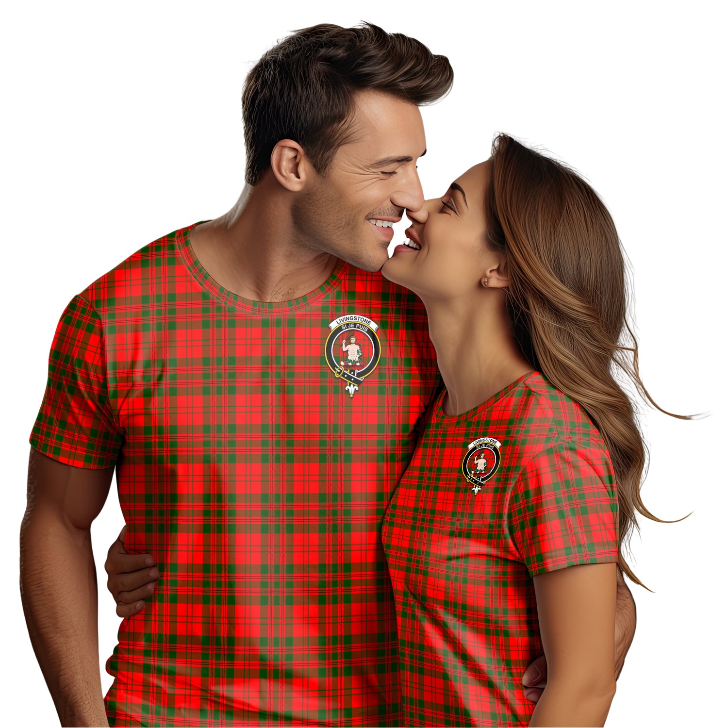 Livingstone Modern Tartan T-Shirt with Family Crest - Tartan Vibes Clothing