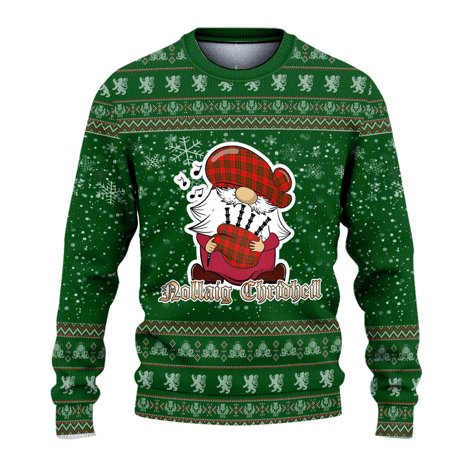 Livingston Modern Clan Christmas Family Knitted Sweater with Funny Gnome Playing Bagpipes - Tartanvibesclothing