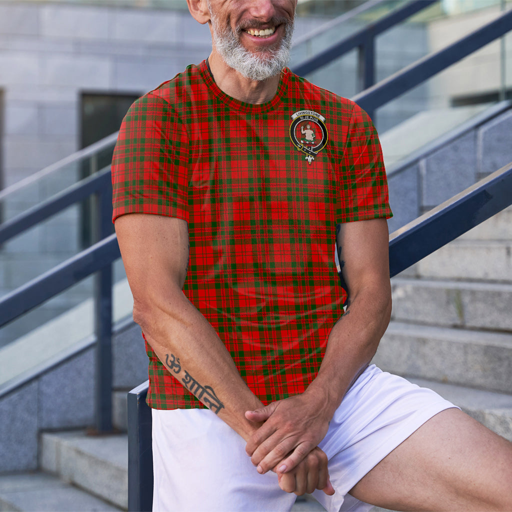 Livingstone Modern Tartan T-Shirt with Family Crest - Tartan Vibes Clothing