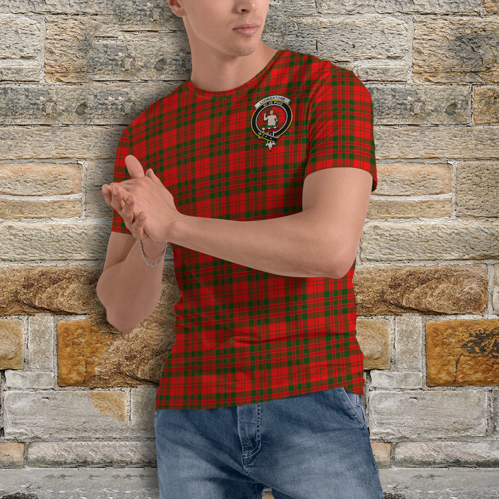 Livingstone Modern Tartan T-Shirt with Family Crest - Tartan Vibes Clothing