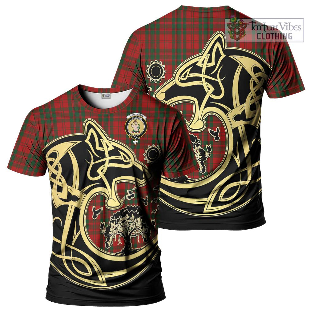 Livingstone Tartan T-Shirt with Family Crest Celtic Wolf Style Kid's Shirt - Tartan Vibes Clothing