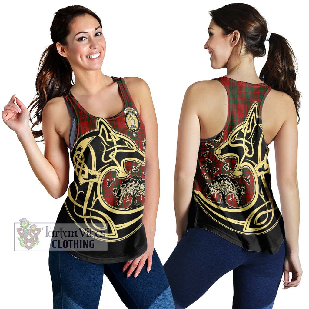 Livingstone Tartan Women's Racerback Tanks with Family Crest Celtic Wolf Style 4XL - Tartan Vibes Clothing