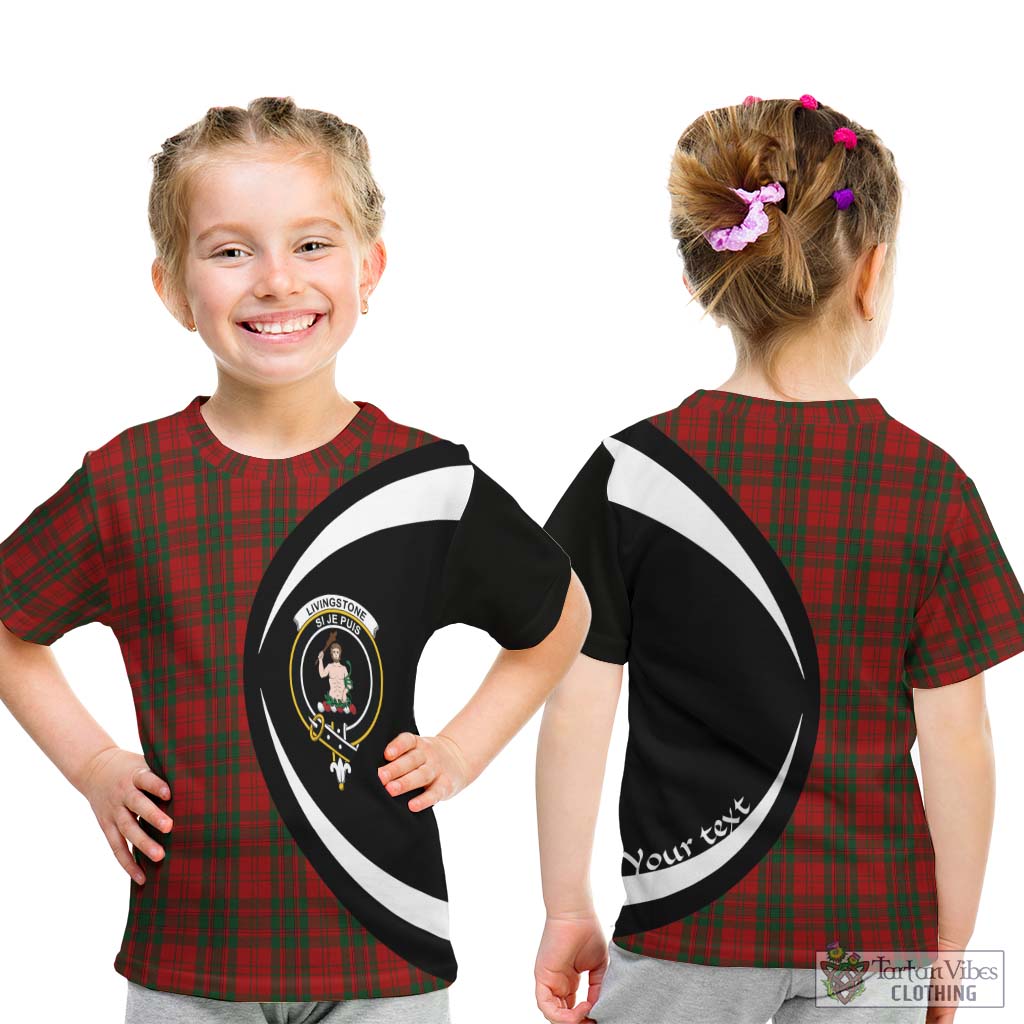 Livingstone Tartan Kid T-Shirt with Family Crest Circle Style - Tartan Vibes Clothing