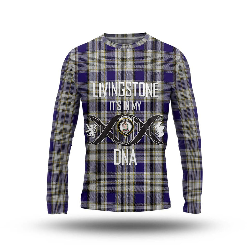 Livingstone Dress Tartan Long Sleeve T-Shirt with Family Crest DNA In Me Style Unisex - Tartanvibesclothing Shop