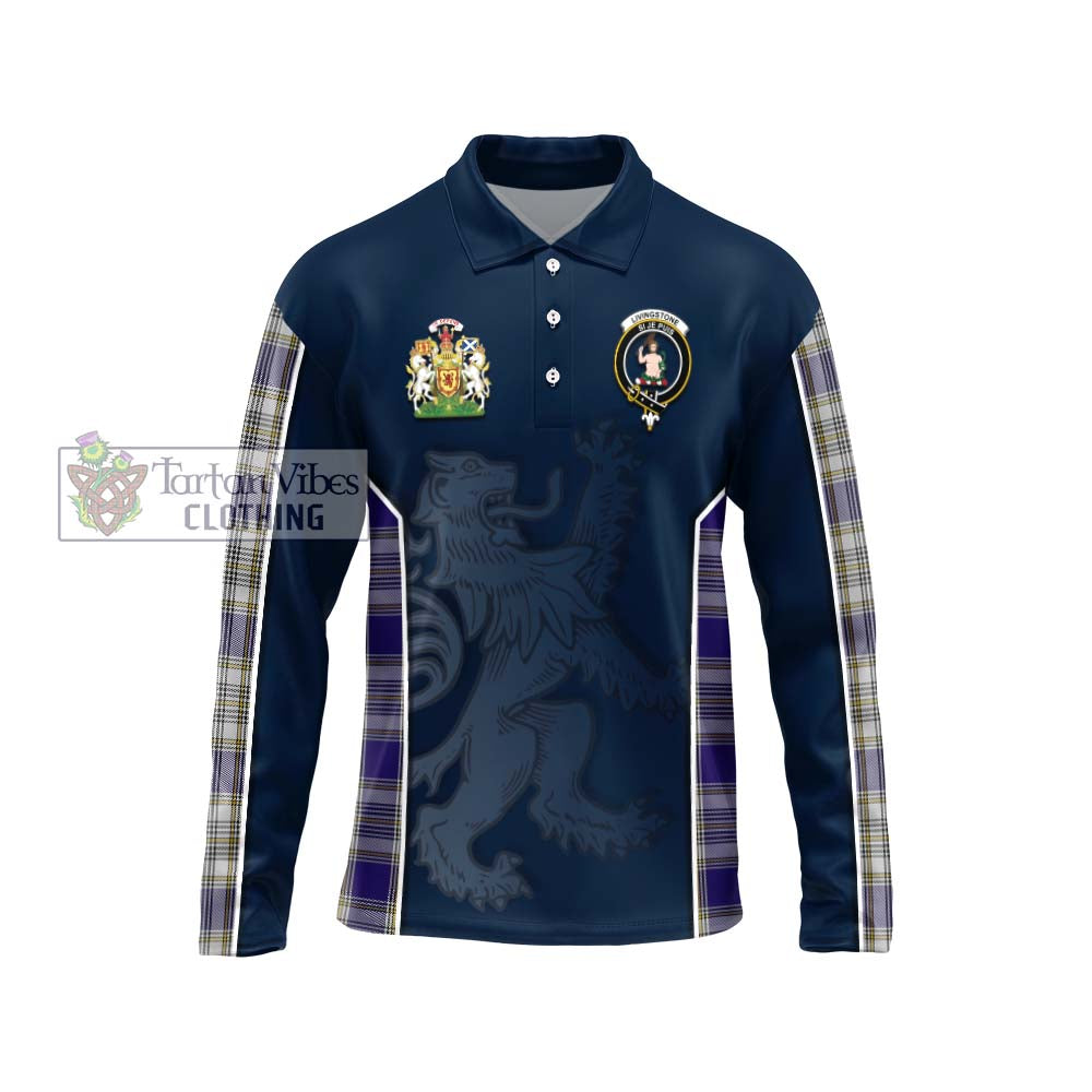 Livingstone Dress Tartan Long Sleeve Polo Shirt with Family Crest and Lion Rampant Vibes Sport Style Unisex - Tartan Vibes Clothing