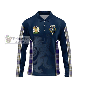 Livingstone Dress Tartan Long Sleeve Polo Shirt with Family Crest and Lion Rampant Vibes Sport Style