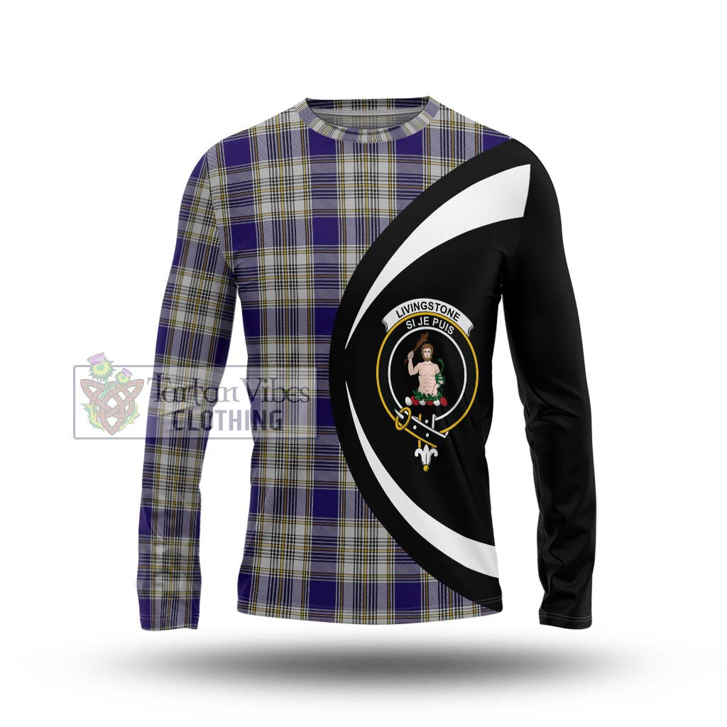 Livingstone Dress Tartan Long Sleeve T-Shirt with Family Crest Circle Style Unisex - Tartan Vibes Clothing