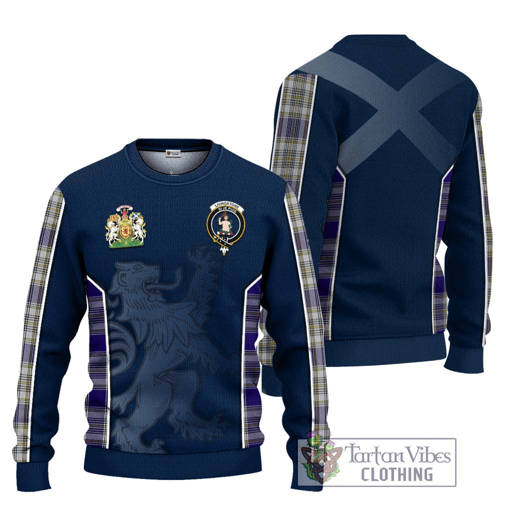 Livingstone Dress Tartan Knitted Sweater with Family Crest and Lion Rampant Vibes Sport Style Unisex - Tartan Vibes Clothing