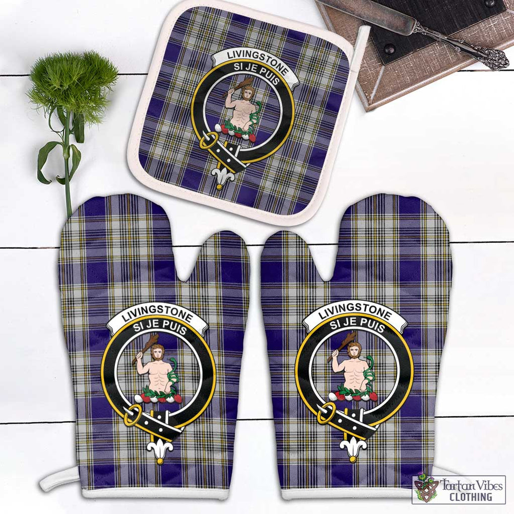 Livingstone Dress Tartan Combo Oven Mitt & Pot-Holder with Family Crest Combo 1 Oven Mitt & 1 Pot-Holder White - Tartan Vibes Clothing