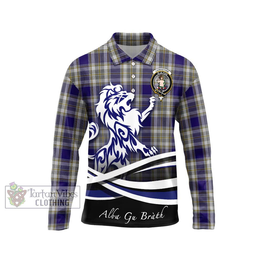 Livingstone Dress Tartan Long Sleeve Polo Shirt with Alba Gu Brath Regal Lion Emblem Unisex - Tartanvibesclothing Shop