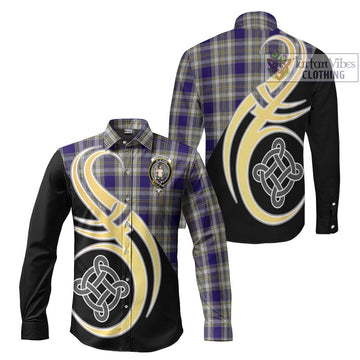 Livingstone Dress Tartan Long Sleeve Button Shirt with Family Crest and Celtic Symbol Style